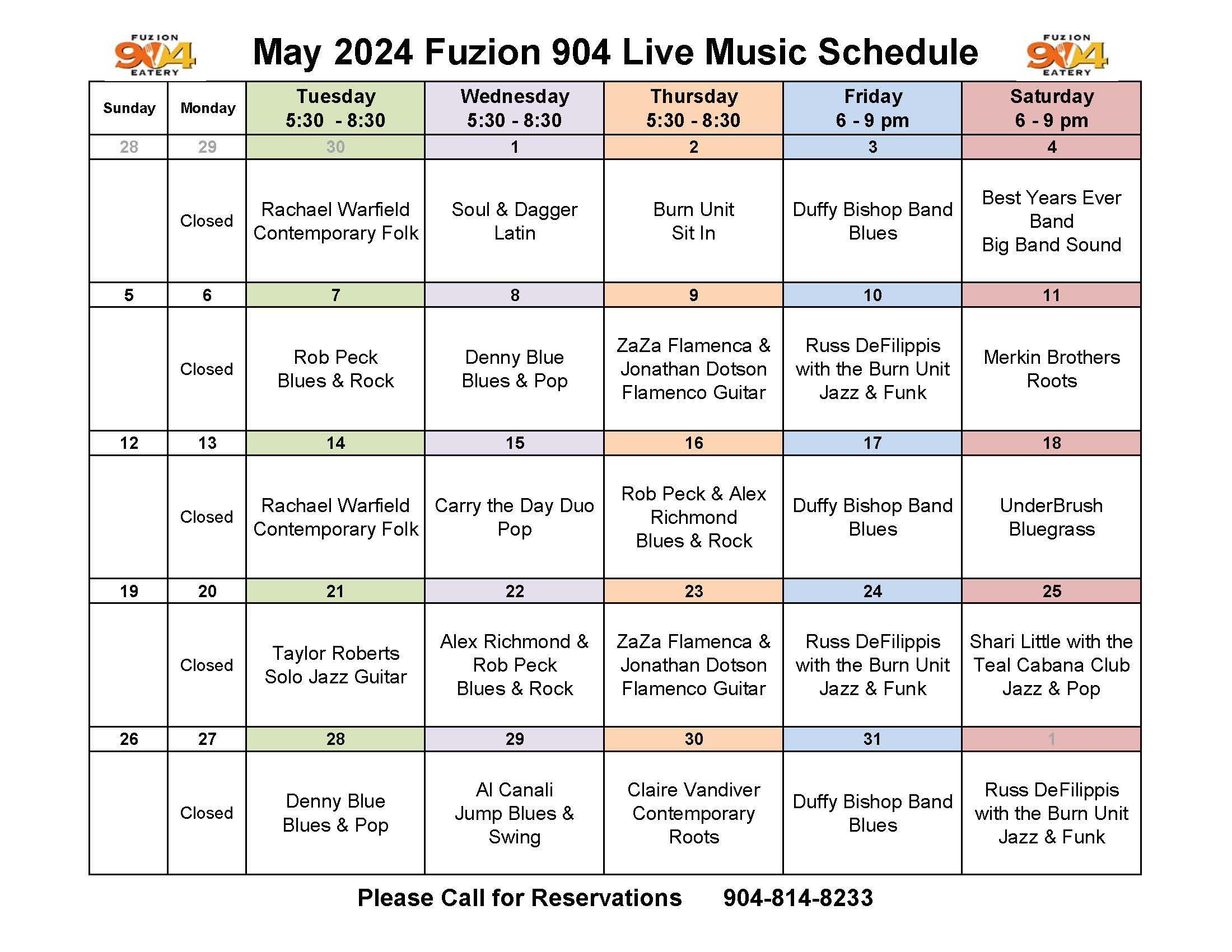 Fusion 904 Live Music Schedule